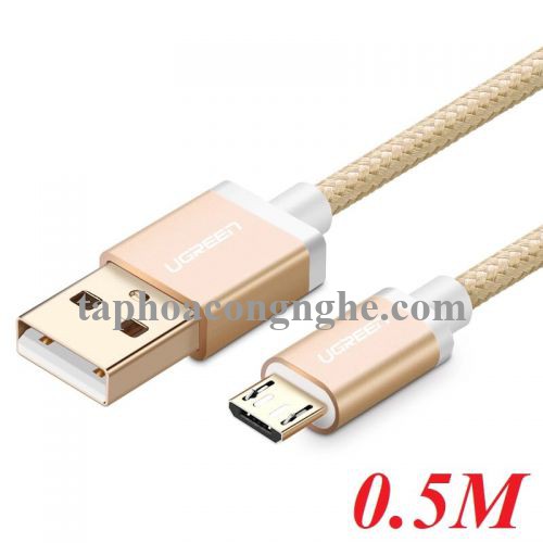 Ugreen 30659 0.5M màu Vàng Cáp sạc truyền dữ liệu USB 2.0 sang MICRO USB đầu mạ vàng US134 30030659